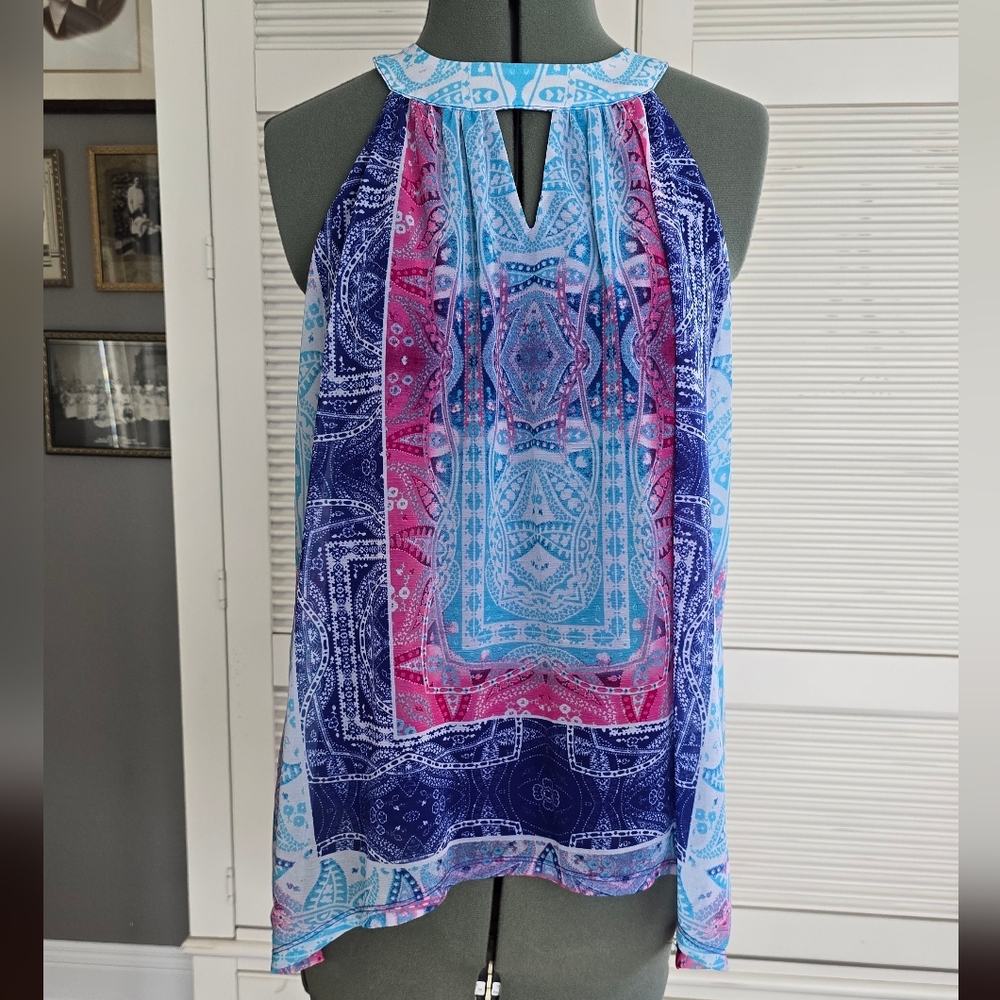 INC International Concepts | Blue and Pink Patterned Blouse